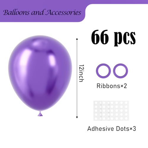Image of Voircoloria Metallic Purple Balloons, 66pack 12inch Chrome Purple Latex Party Balloons for Birthday Baby Shower Graduation Wedding Valentine's Day Gender Reveal Anniversary Party Decorations