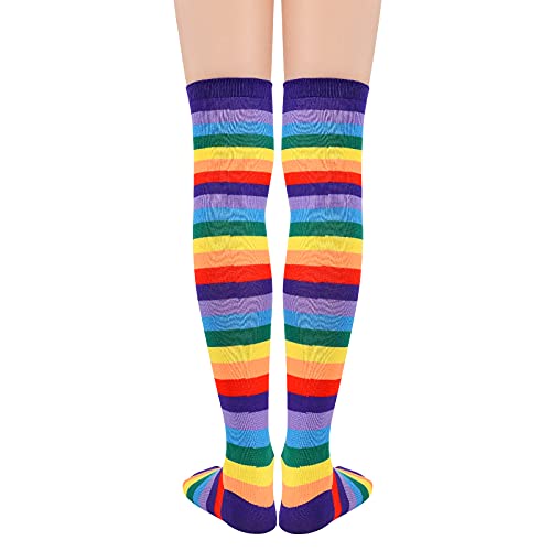 Image of American Trends Womens Rainbow Socks Striped Knee High Socks Thigh High Stockings Casual Tube Socks Costume Leg Warmers