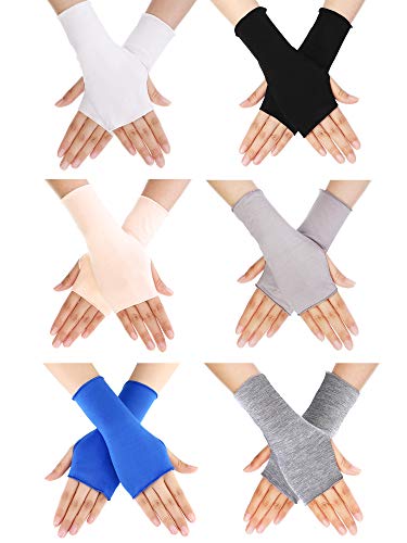 Bememo UV Protection Sleeves Gloves Wrist Length Sun Block Driving Sleeves Gloves Unisex Fingerless Sleeve (Color 1, Wrist Length)