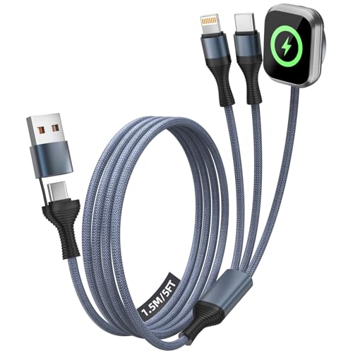 Image of Cruise Essentials 2026, 3 in 2 Multi Charging Cable for iPhone Watch Charger /iPhone 17 /IP, iWatch Charger, Travel Camping Essentials Compatible with iWatch 11-2 /Ultra /iPhone 17-8,Car (5FT, Gray)