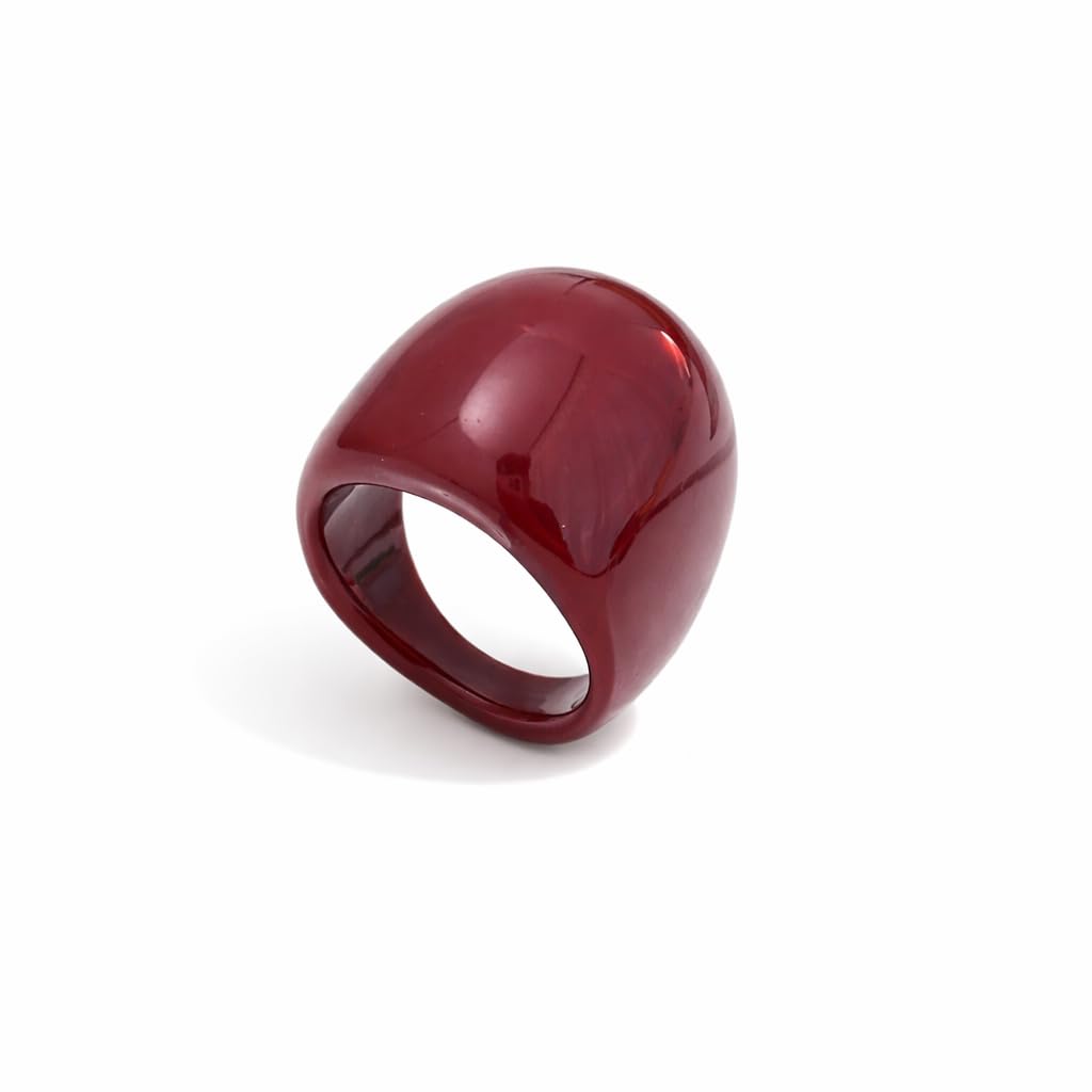 Glossy Burgundy Resin Dome Ring for Women – Chunky Statement Ring, Adjustable Fit, Vintage Acrylic Jewelry (Size 18mm / US 7.5–8)-image-13