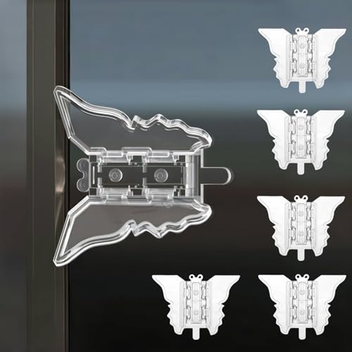 窓ストッパー ABS樹脂製 セルフ接着式? ??バタフライ形 6個入,ウインドロック 防犯グッズ サッシ網戸補助錠 調整可能 簡単にインストール,窓ろっく子供 猫 ペット 犬 換気 鍵 転落防止 賃貸 後付け 透明