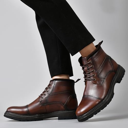 Image of Holy dove Mens Brown Leather Casual Oxford Dress Boots Genuine Leather Mid Top Cap Toe Ankle Chukka Boot Shoes for Men Size 12