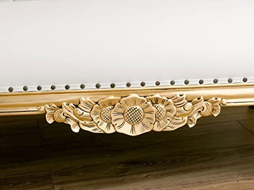 Image of Chaise Lounge Royal Carving Sofa Design Golden Polished and Leatherette Cover (3-Person Sofa, White)