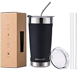 SIMPLE DRINK Stainless Steel Insulated Tumbler 2.0 | 20oz Coffee Travel Mug Cup With 2 Lids, 3 Straws & 1 Brush