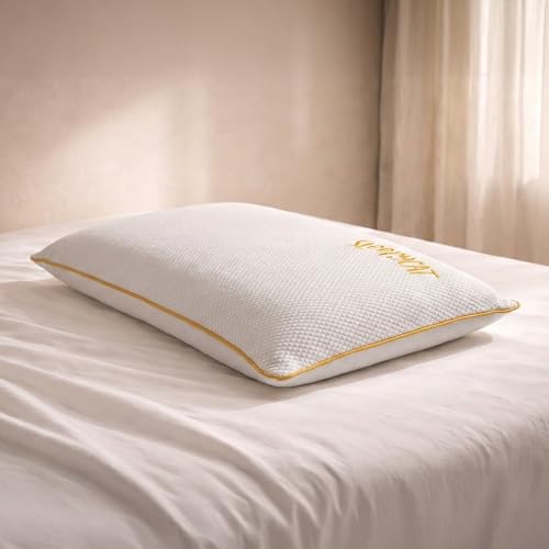 Image of SleepyCat CoolTEC Memory Foam Pillow | Full Size Ortho Support Pillow | No Sagging, Breaking or Flattening | Up to 4 Cooler | Perforated Memory Foam for Airflow | White, Set of 4 (25 x 16 Inches)
