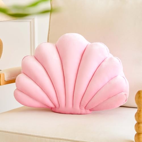 Lfsaaj Pink Seashell Throw Pillows, Shell Shaped Throw Pillows, 13 Inch Soft Velvet Home Decorative Pillow Plush Cushion for Bed Couch Living Sofa Room Decor Accent Throw Pillow
