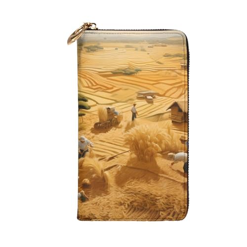 Wheat Harvest Picture Leather Long Clutch Wallet for Fashionable Girls and Women - Durable, Stylish, and Functional, Black, One Size2
