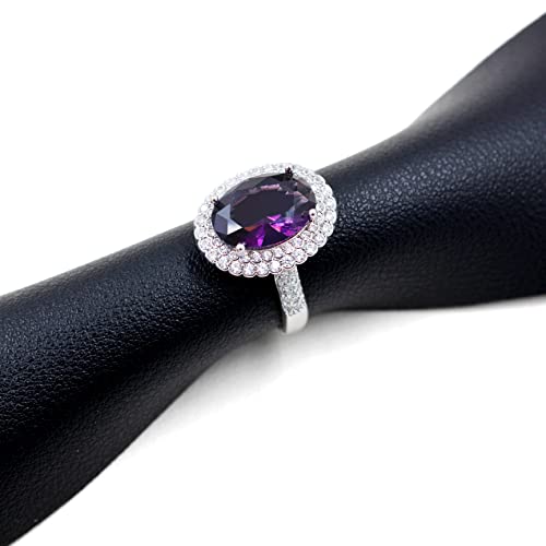 Uloveido Adjustable Platinum Plated Crystal Rings, Big Oval Cubic Zirconia Ring, Solitaire Split Shank Rings Birthstone Jewelry Gifts Y9274