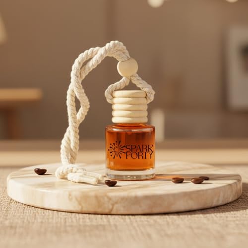 Image of Coffee Car Air Freshener Hanging | Car Perfume, 0.27 fl oz (8 ml) | 30-Day Luxury Glass Diffuser | Gourmand Coffee, Brown Sugar & Vanilla Cream | Long-Lasting Espresso Scent