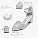LAURMOSA Flower Girl Shoes High Heels for Girls Dress Shoes Kids High Heels Closed Toe Chunky Block Heels Sparkle Silver Sandals for Wedding Church Party Dress Up Size 5 Big Kids(L1018ShSilver 5)