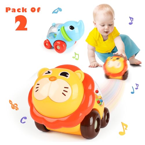 Image of ToyBharat Pop Pop Lion and Elephant (Set of 2) Free Wheel Toy Features Vibrant Multicolour Designs and Smooth Battery-Free Rolling Action. Perfect for Kids Ages 1 to 6, Active Play