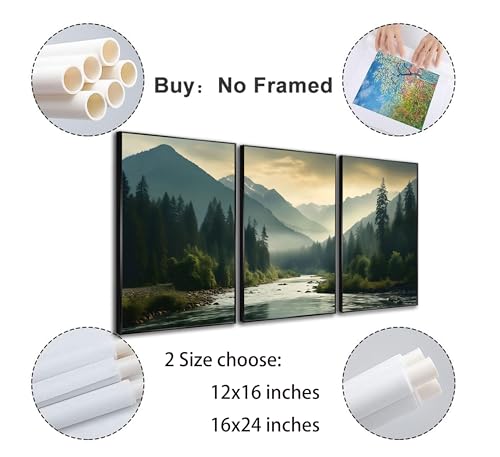 Zjjartyb 3Pcs Nature Landscape Wall Art Misty Forest Prints Mountain Pictures Dark Green Plant Posters Botanical River Canvas Painting Home Wall Decor For Living Room Bedroom Bathroom 12X16In Unframed thumb #6