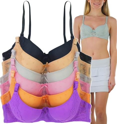 Image of ToBeInStyle Women's Pack of 6 Padded Assorted Styles Supportive Bras Cup Size - A to DDD