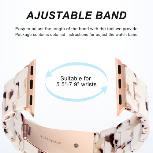 HOPO Compatible With Apple Watch Band 38mm 40mm 42mm 44mm Thin Light Resin Strap Bracelet With Stainless Steel Buckle Replacement For iWatch Series Ultra 9 8 7 6 5 4 3 2 1 SE(Nougat White/Rose - Thumbnail 7