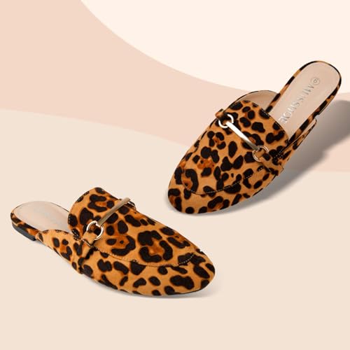 Image of MUSSHOE Gold Buckle Mules for Women - Comfortable Memory Foam Loafers, Classy Slip On Flats for Office Business Casual, Dressy Pointed Toe Shoes