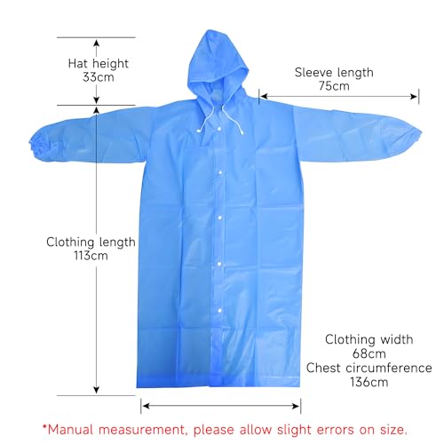 Rain Coat Poncho for Adult, 2 Pack Women Men Reusable Raincoats Emergency with Hood and Drawstring Blue3