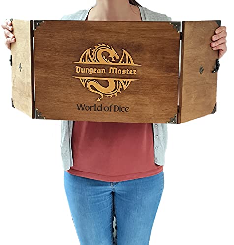 World of Dice - Premium Spielleiterschirm - aus Holz, ideal für D&D, DSA, Cthulhu und viele mehr, mit Magnete für… – Bild 4