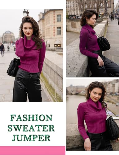 Image of v28 Women's Stretchable Cowl Neck Knit Long Sleeve Slim Fit Bodycon Sexy Sweater