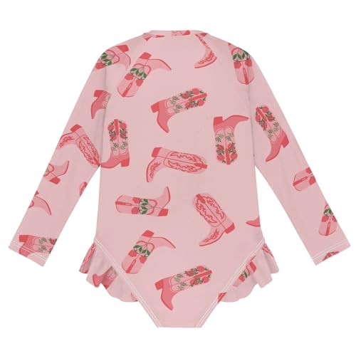 QUGRL Long Sleeve One Piece Ruffle Swimsuit for Girls Size 5-6 Cowgirl Boots Pink Girl Rashguard Shirt Floral Bathing Suit with UPF 50+ Sun Protection4