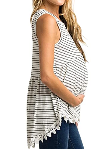 Xpenyo Womens Maternity Tank Top Sleeveless Lace Crochet Trim Peplum Cami Shirts White Pinstripe M #TOP1