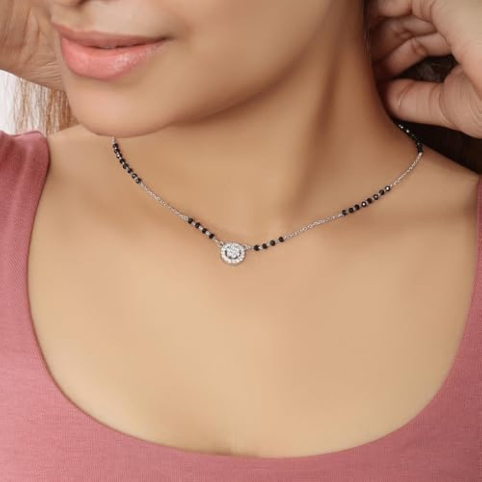 925 Sterling Silver CZ Floral Mangalsutra, Elegant Design