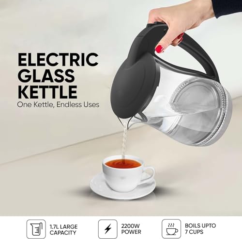 غلاية كهربائية بوعاء من الزجاج وهيكل زجاجي شفاف من نيكاي، قدرة 2200 واط، سعة 1.7 لتر | موديل رقم NK323G، ضمان لمدة عامين كحد ادنى