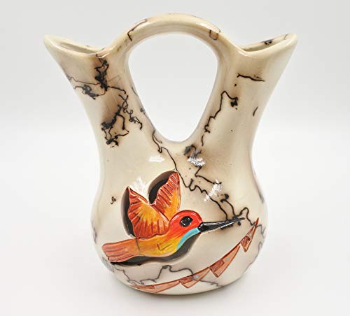 All Tribe Silver Horse Hair Pottery Wedding Gift Vase Hummingbirds Gina Arrighetti Southwestern Pottery 5" T #TOP2