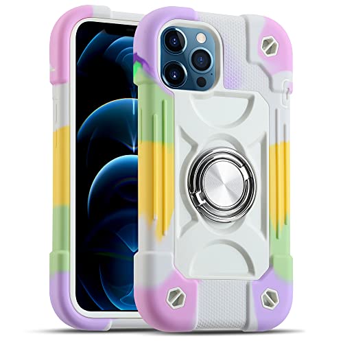Image of MARKILL Compatible with iPhone Case with Ring Stand, Military Grade Drop Protection Full Body Rugged Heavy Duty Protective Durable Cover iPhone. (Rainbow White, iPhone 12 Pro Max 6.7 inch)