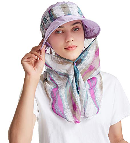 icolor Women Sun Hats UPF 50 Sun Protection Hat Summer Outdoor Neck Shield Flap Visor Hat Ponytail Hats Wide Brim Beach Hat (Lightpurple) - Thumbnail 4