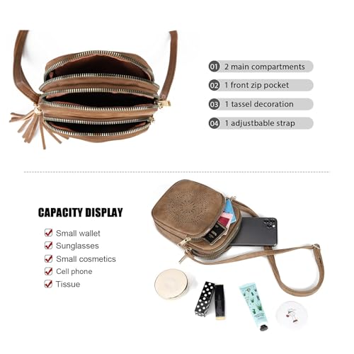 Image of AFKOMST Small Crossbody Phone Purse for Women, Triple-Zip Compartments