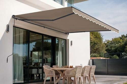 Cazeboo Store banne Monobloc Manuel 395x300 cm Taupe - Cazeboo Vecchio Toile 320g/m² UV50+ - Structure Aluminium thermolaqué Gris Anthracite - Inclinaison 30 à 100°...