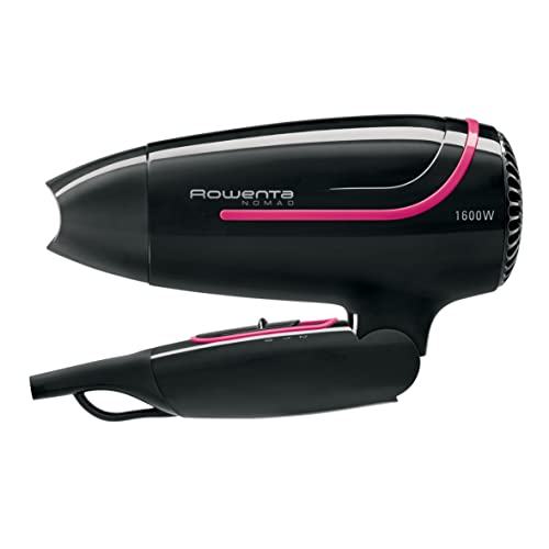 Rowenta Secador de pelo Nomad-Secador de viaje compacto 1600W,Secador pelo con asa plegable,fácil de plegar,con boquilla concentradora,2 posiciones de velocidad,apto para voltaje de 110 a 240V, CV3323