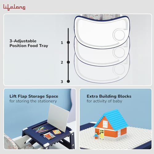 Image of Lifelong Cuppy High Chair for Baby 6M to 7 Yrs, 4 in 1 Convertible High Chair, Activity Table with Blocks, Study Table, Dining Chair with 5-Point Harness, Washable Cushion & Detachable Tray (LLCHC03)