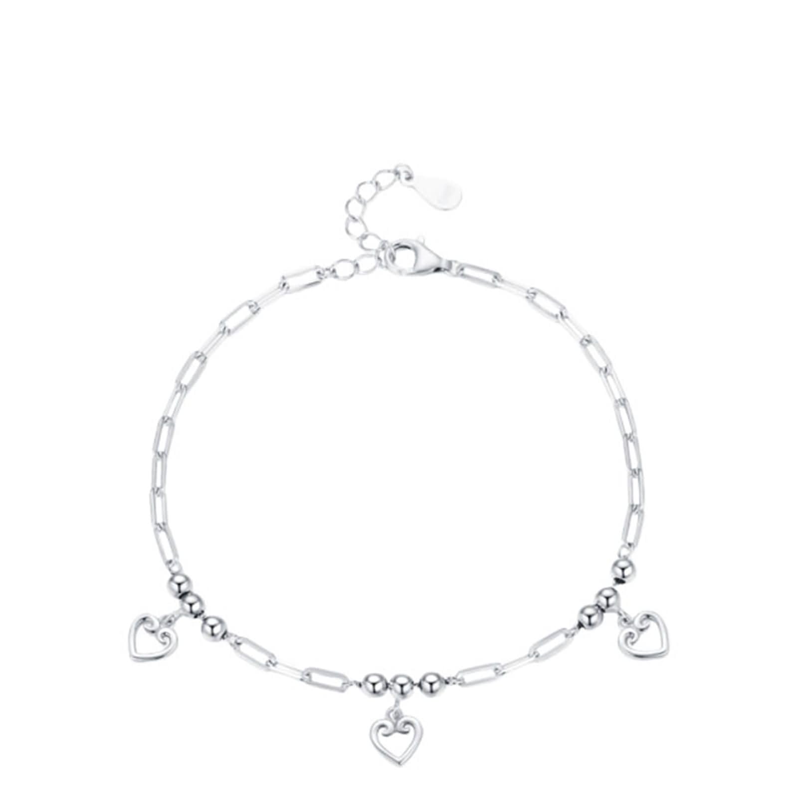 Pulsera Oro Blanco 9Kilates / 14Kilates / 18Kilates Mujer, Cadena con Corazón Hueco, Cadena Extensible 16 CM + 5 CM, Pulseras Mujer de Plata