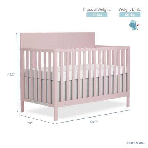 Image of Fisher-Price Meadowbrook 4-in-1 Convertible Full Size Baby Crib, Wooden Nursery Furniture, Converts to Toddler Bed with Guardrail, Daybed & Full-Size Bed, Greenguard Gold & BSA Certified, Pink