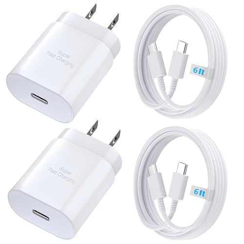 Android Charger 25W, for Samsung Charger, Super Fast Charging USB C Block, Type C Charge Cable Cord 6ft for Galaxy S25/S24 Plus/S23/S22/S21/S20/Note 20/Z Fold 3/4/5/Tablet/Watch-2Pack (White)