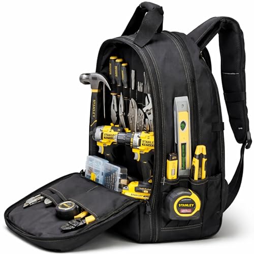 Image of HENNY BAGS Tools Bag Durable 51-Pocket Tool Bag Tool Backpack Premium 1680D Ballistic PVC-Coated Oxford Fabric Tools Bag Multipurpose Storage for Electricians & Technicians Organizer Tool Bag Backpack