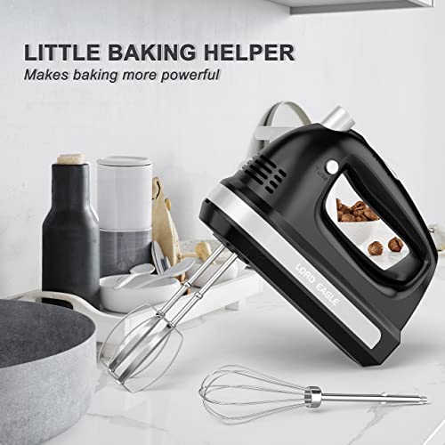 Lord Eagle Electric Hand Mixer Mini, 300W Power Handheld Mixer Kitchen for 5-Speed Baking Cake Egg Cream Food Beaters Whisk, with Snap-On Storage Case, Black - Thumbnail 7