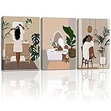 Picture of Framed African American Woman Canvas Wall Art Black Women Relax And Enjoy The Time Abstract Boho Fashion Poster Home Decor For Living Room Bedroom Bathroom
