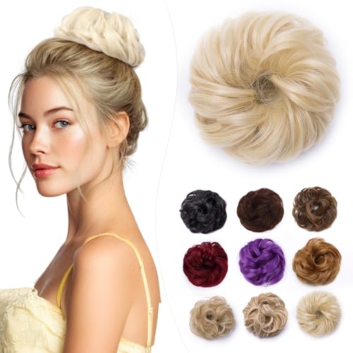 Elailite Chignon Facile Per Capelli Finto Biondo Chiaro, Ciambella Parrucca Coda Corta Accessori Donna Forcine Protesi Topper Toupet Ferma Extension Per Capelli Ricci 35g