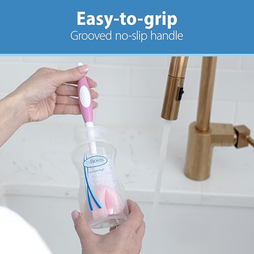 Image of Dr. Brown's Reusable Sponge Baby Bottle Cleaning Brush with Suction Cup Stand, Scrubber and Nipple Cleaner, BPA-Free, Pink, 2-Pack