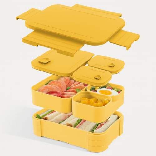Image of daiDokoro 3 Compartment Bento Lunch Box with Removable Containers | Compact Leak-Proof, Microwave & Dishwasher Safe Tiffin for Office Use, School & Travel (Turmeric Yellow, 1040 ML)