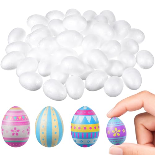 Housoutil Huevos de Espuma para Manualidades, 50 Unidades de Huevos de Pascua de Espuma Blanca de 4 cm, Huevos de poliestireno para Pascua, Halloween, Navidad, decoración de Vacaciones, Pintura
