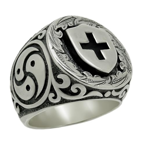SECRETIUM Shield and Cross Sterling Silver 925 Men’s Women’s Ring – Triskelion Celtic Knot, Handcrafted Symbolic Jewelry
