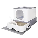 RIZZARI Large Foldable Cat Litter Box,Top Entry Cat Litter Box with Lid,Anti-Splshing Cat Kitty...