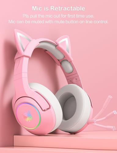 PHNIXGAM Gaming Headset for PS4, PS5, Xbox One Series X/S(No Adapter), PC, Laptop, 3.5mm Cat Ear Headphones with Retractable Microphone, RGB Backlight and Surround Sound (Pink) - Image 5