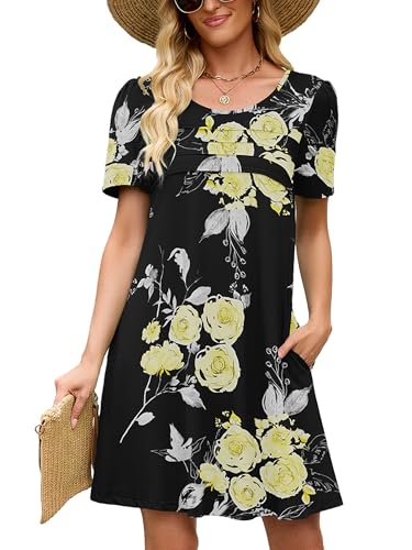 Image of Heymoments Women's Short Sleeve Crewneck Sundress Summer Casual A-Line Beach Dress with Pockets S-2XL