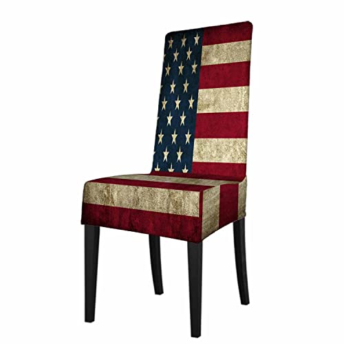 Numland 1 Pack Rustic USA Flag Dining Room Chair Covers Patriotic Vintage American Patriotic Us Flags Faded Background Short Stretchable Polyester Removable Washable for Home Restaurant Banquet