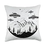 Ufo Mountains Stars Simple Thin Lines Graphic Throw Pillow